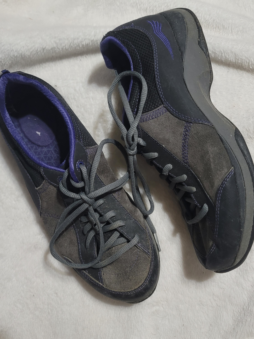 Dansko Women's Sabrina Gray Suede Lace-Up Walking Sneakers with Purple Trim